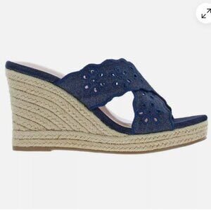 Draper James Emily Wedge Sandals Navy Size 9 New